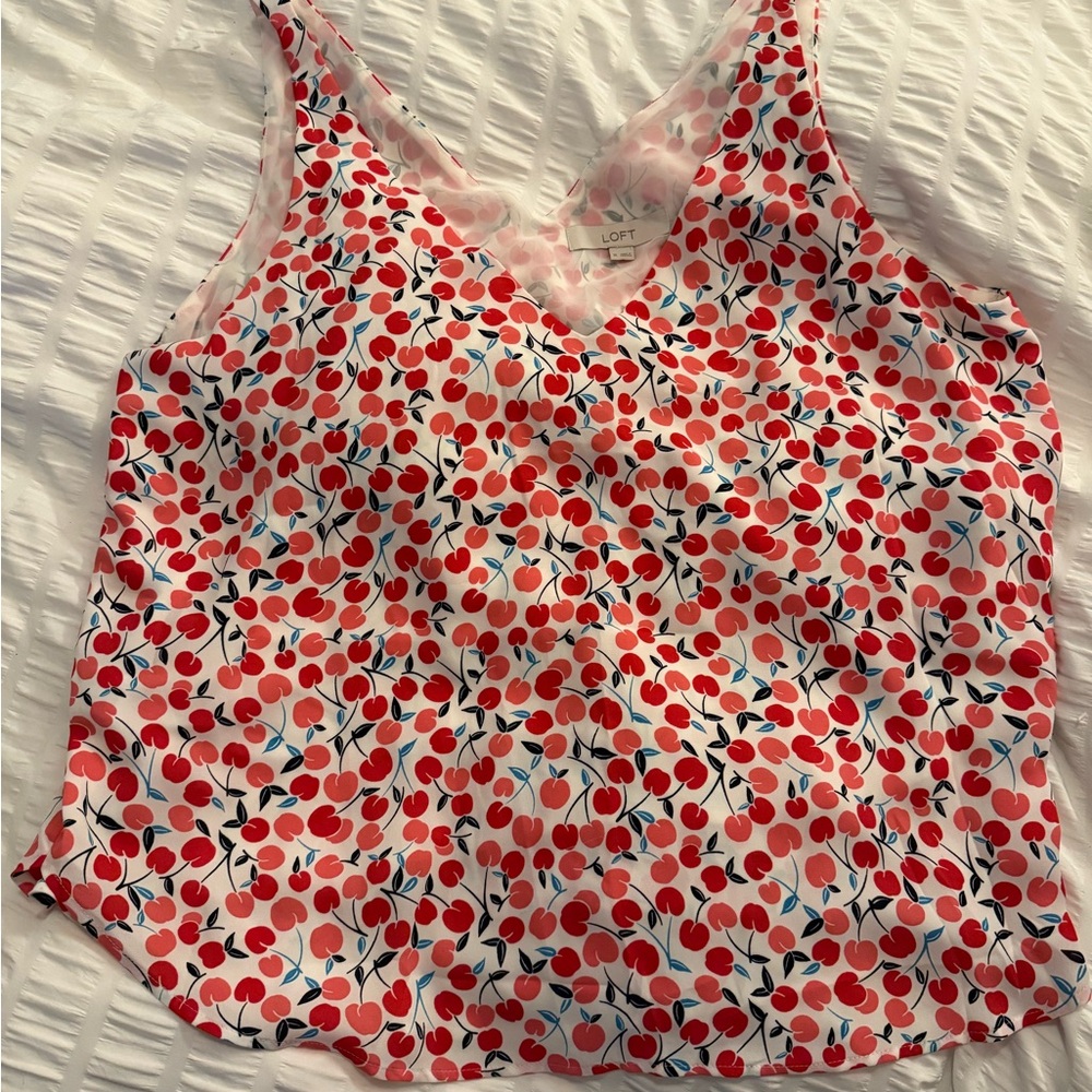 LOFT Cherry Print Blouse - Red and White